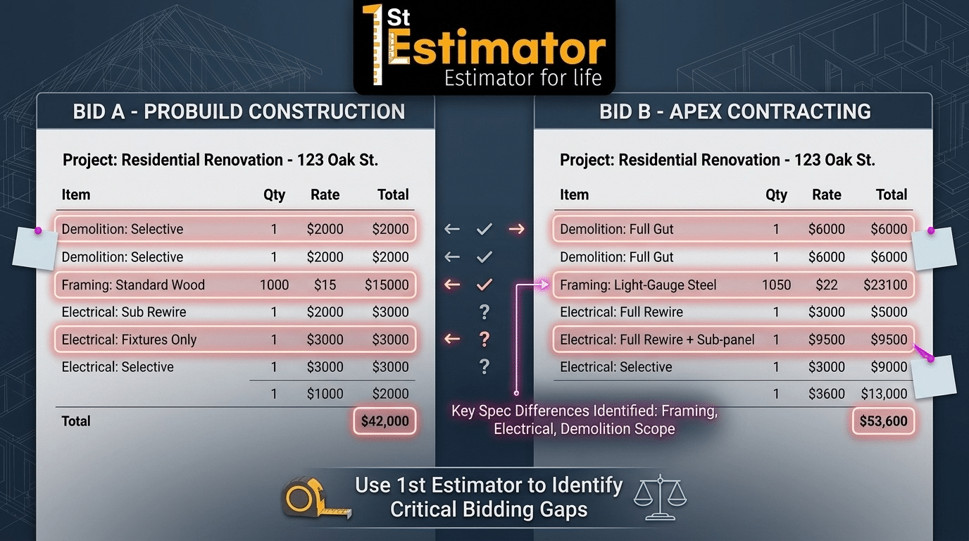 Comparing two concrete slab bids