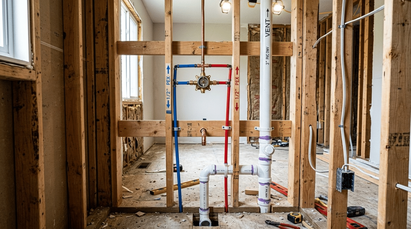 rough in plumbing installation in new construction