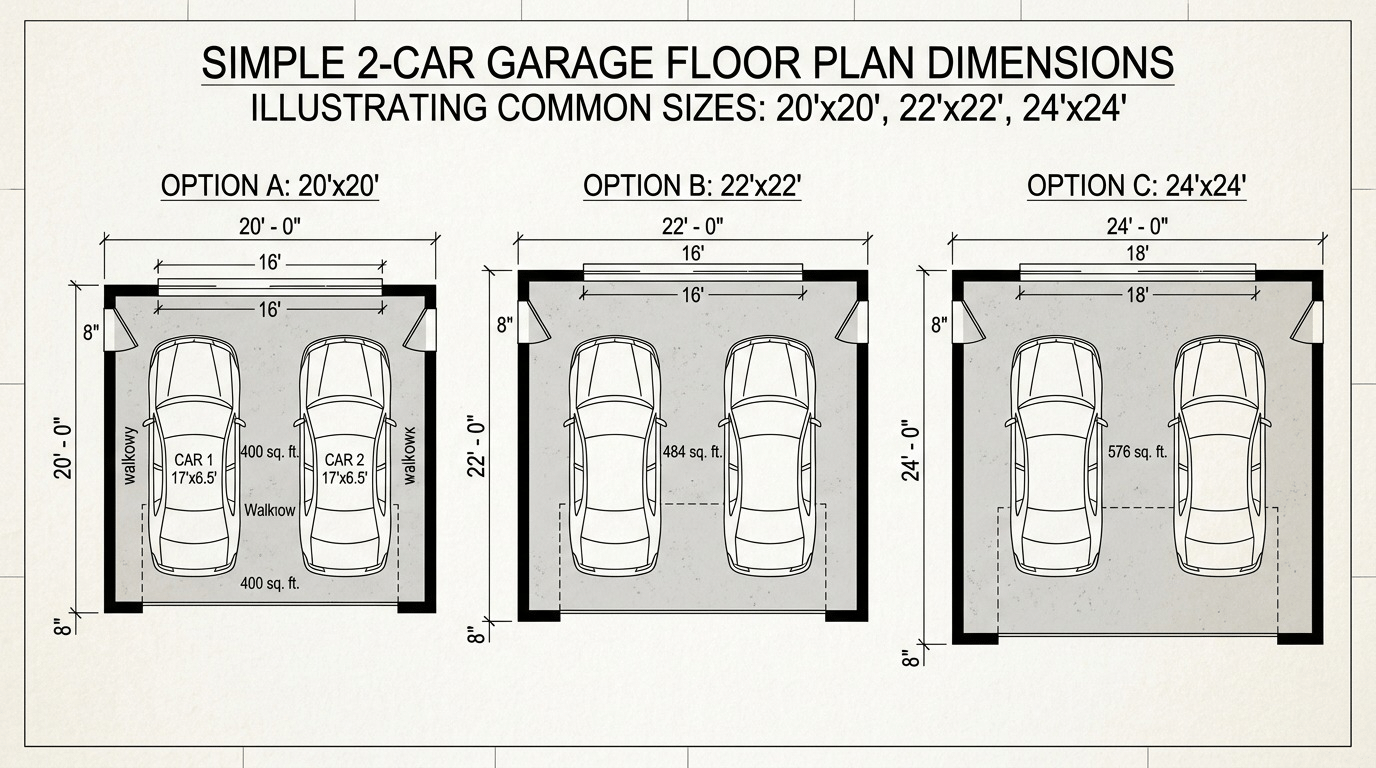 2 car garage size and square footage