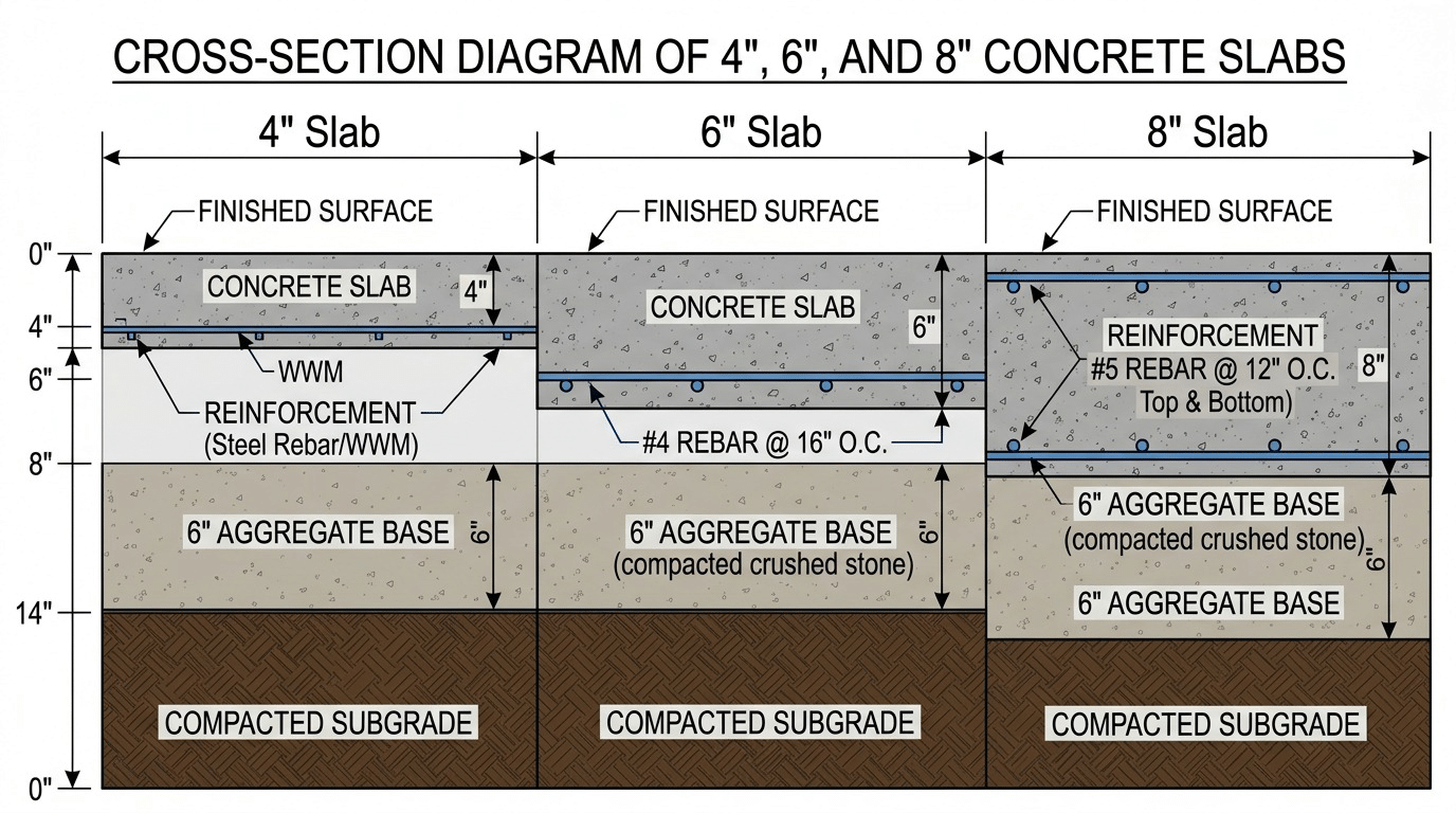 Concrete slab thickness comparison