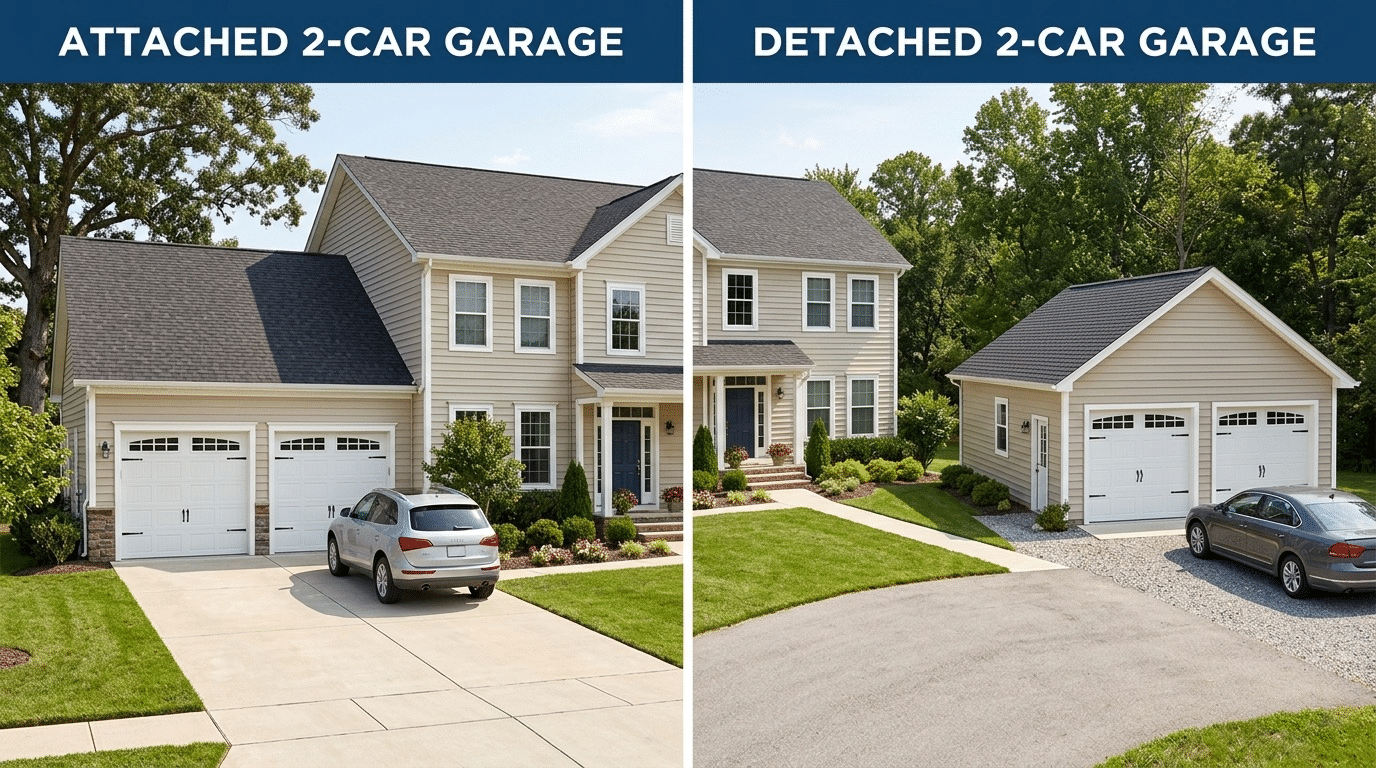 attached vs detached 2 car garage
