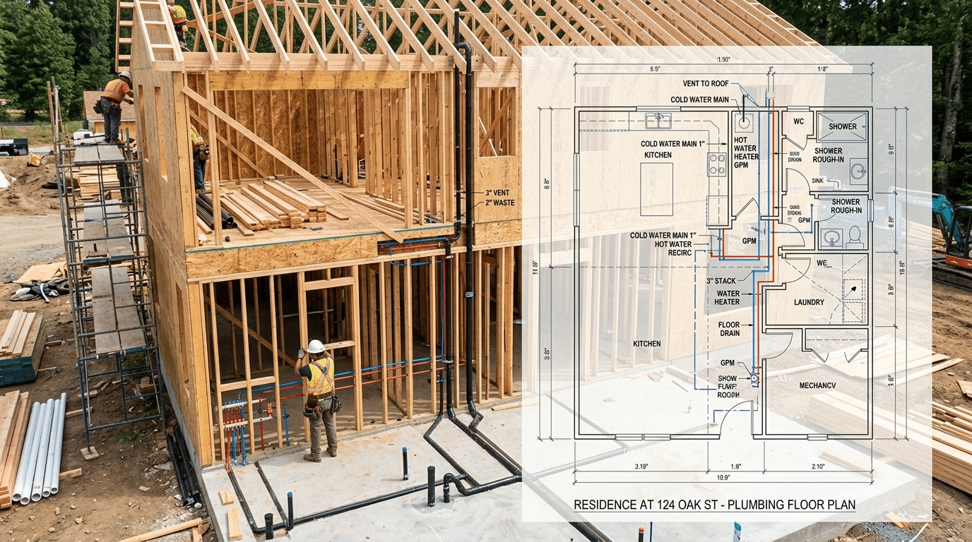average rough in plumbing cost for new house