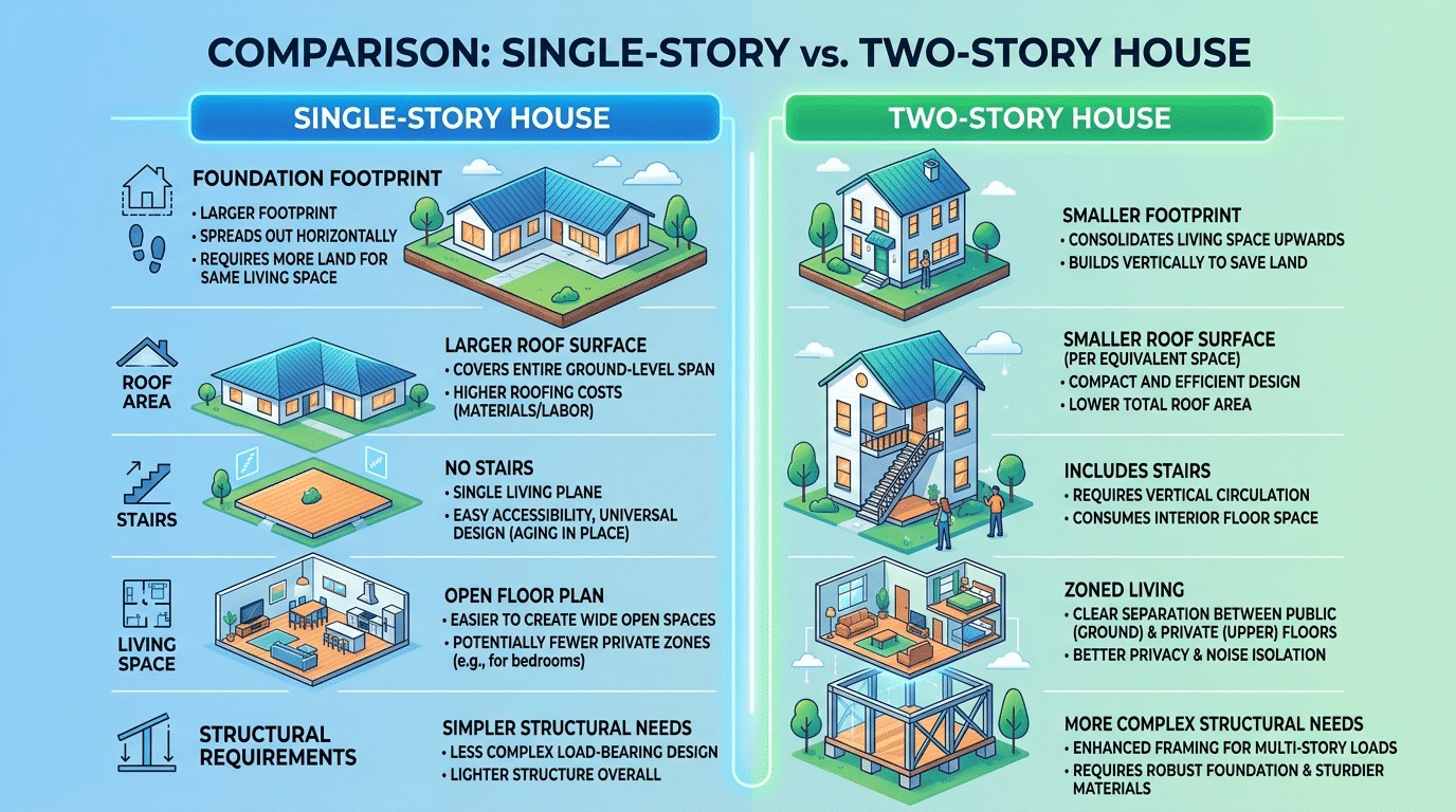 two story vs single story house cost comparison