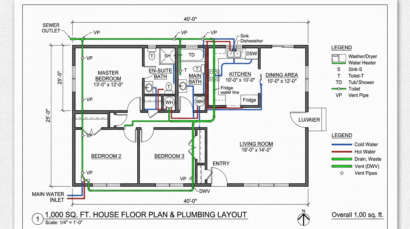 plumbing cost for 1000 sq ft house